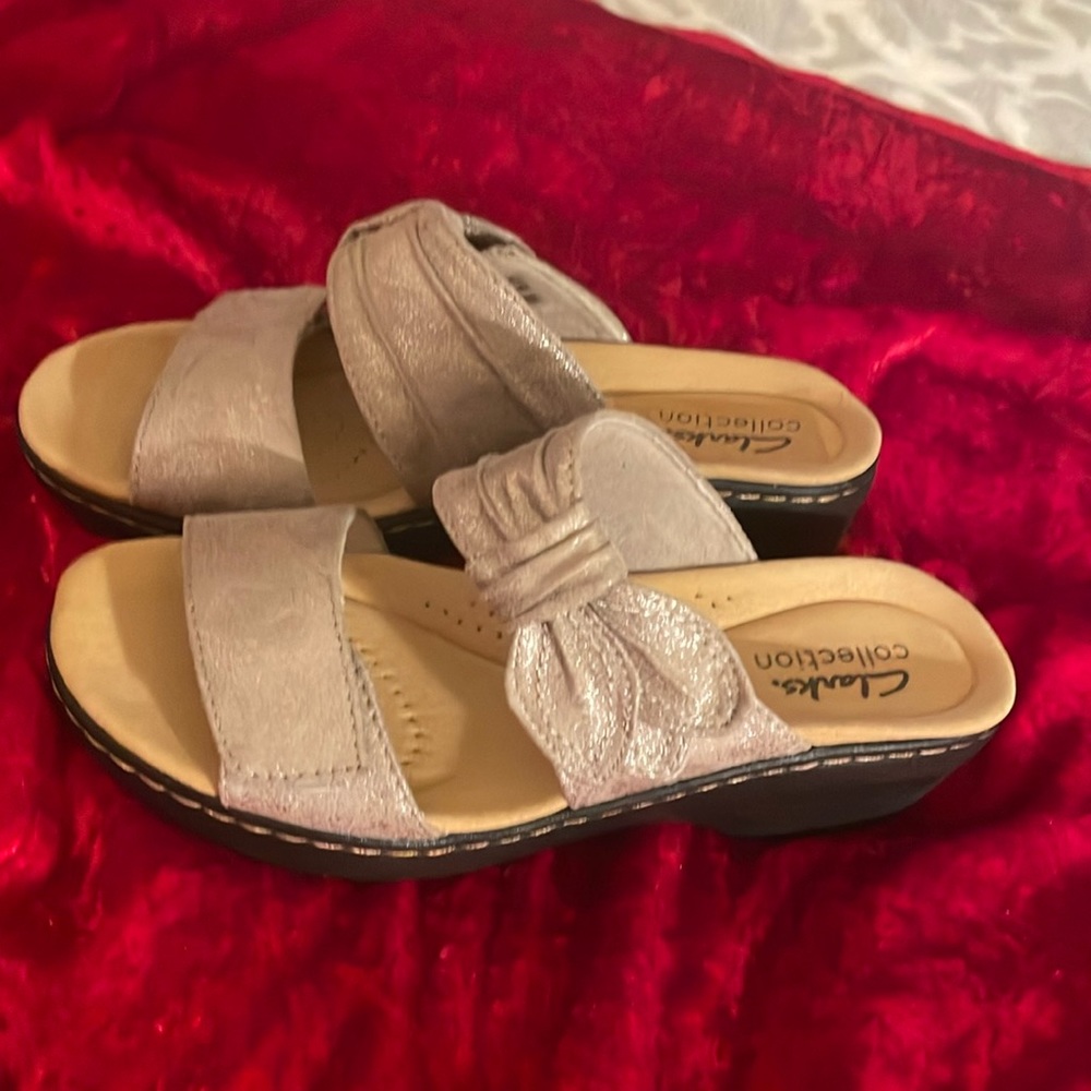 NEW Clarks Collection Adjustable Slide Sandals Merliah Charm Blue Gray 5M